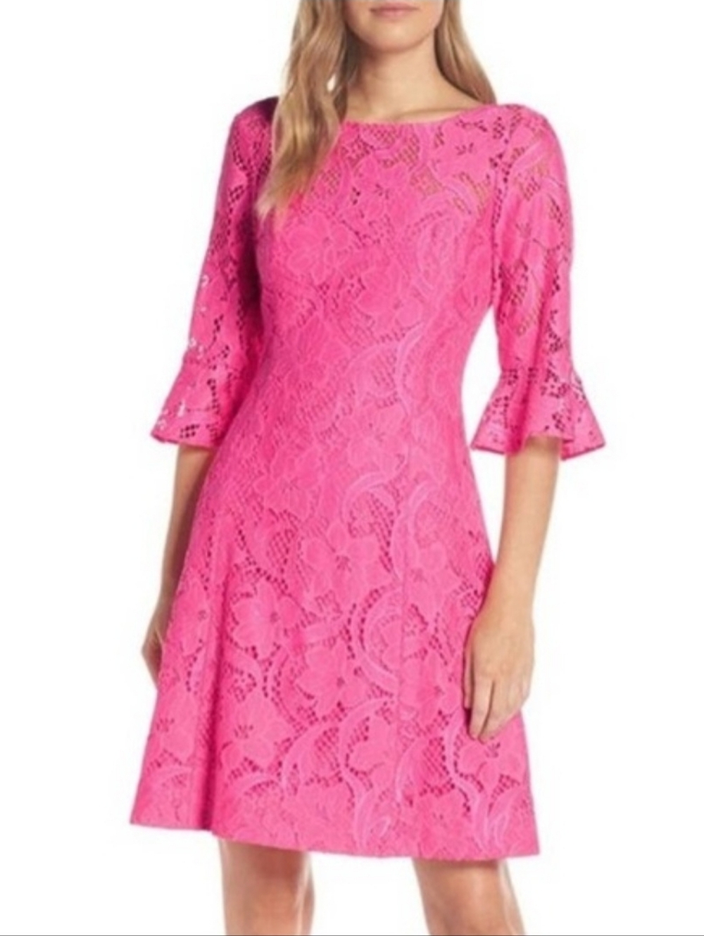 Lilly Pulitzer Allyson Lace Hot Pink Tropics Fit and Flare Dress 6